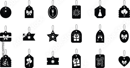 Set of black and white celebration gift tags with party