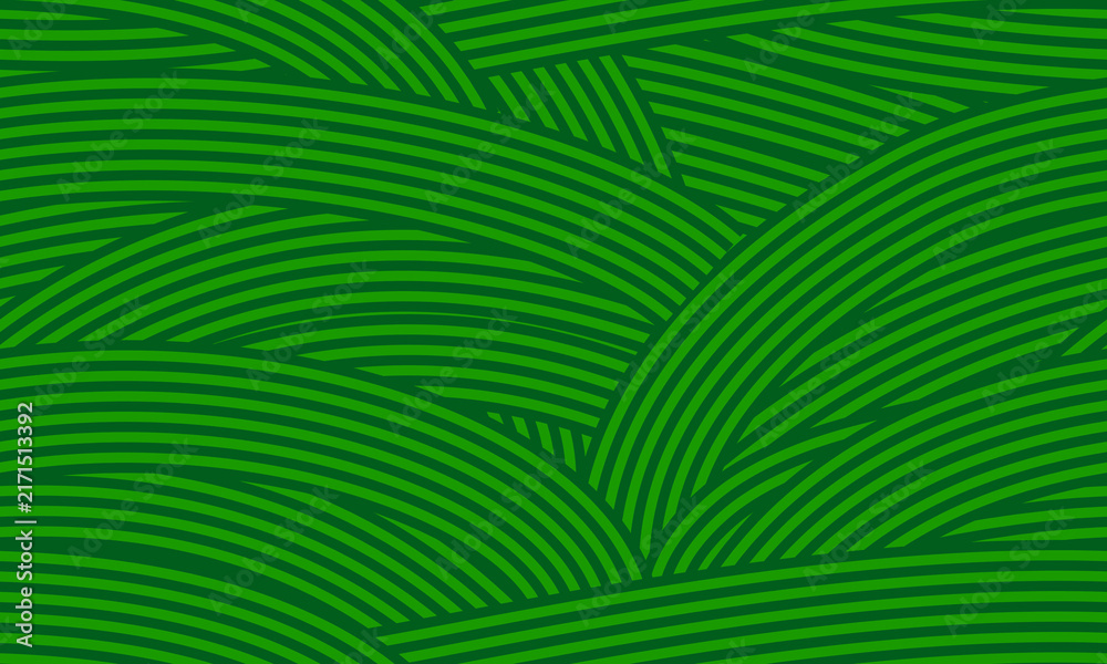 Fototapeta premium Agriculture plantation green farm field seamless pattern, farmland background, wavy bg. Agricultural abstract environmental landscape texture with natural rolling hills, rice or corn meadow and grass