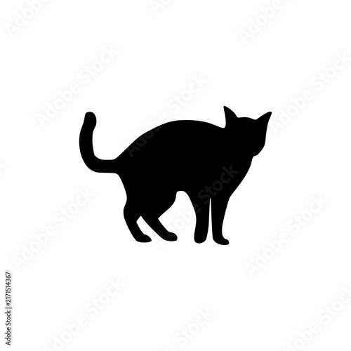 Minimalist Halloween black cat vector illustration showing a classic arched posture designed as a versatile asset for seasonal web elements and party decorations