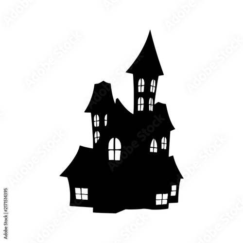 Minimalist Halloween spooky castle vector illustration showcasing pointed towers and gothic windows designed as a versatile asset for seasonal web elements and printable party decorations