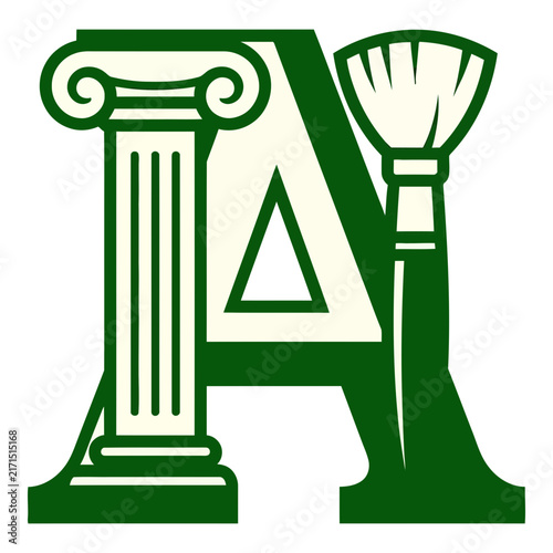 Green Alpha Delta Pi Greek Letter Logo Symbol With Column And Palm