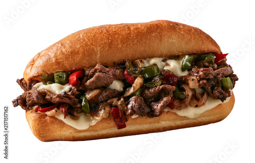 Philly Cheesesteak Sandwich with Steak Peppers Onions and Cheese