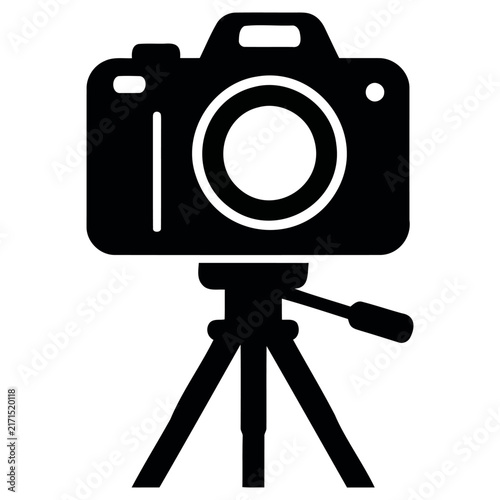 Foto Professional camera on a sturdy tripod vector illustration, perfect for photography, videography, and media production graphic design assets requiring a classic digital imaging device icon