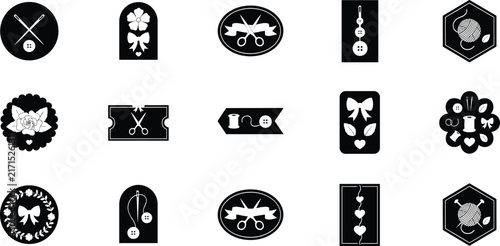 Set of black and white sewing and crafting and emblems