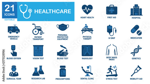 Healthcare solid icon set. Hospital, clinic, doctor, medicine. Vectors for medical health apps.