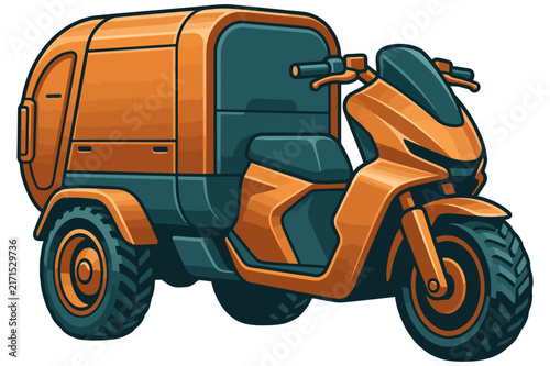 Orange electric cargo tricycle for urban waste collection and delivery services