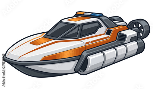 Modern rescue hovercraft illustration for emergency services and water search operations.