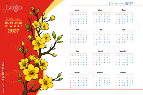 Calendar 2027 week start Sunday vector template for corporate design set stationery. Desk calendar cover 2027 year minimalistic design in portrait orientation.