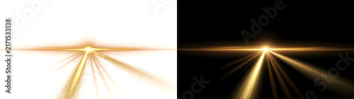 Obraz na płótnie Horizon Flare glowing golden star with horizontal light streak stretching across