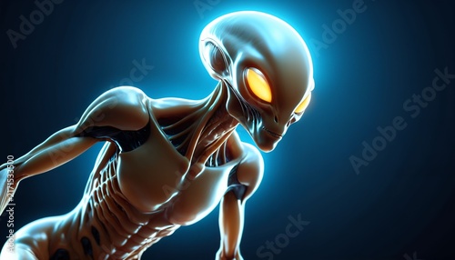 Dynamic alien creature pose on glowing blue background