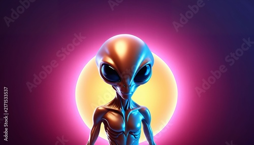 Front view alien portrait with bright halo light