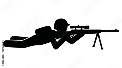 Bild auf Leinwand A vector graphic illustration of a soldier aiming a sniper rifle from a prone po