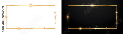 Fotografía Golden Frame glowing rectangular border with sparkling star accents on black bac