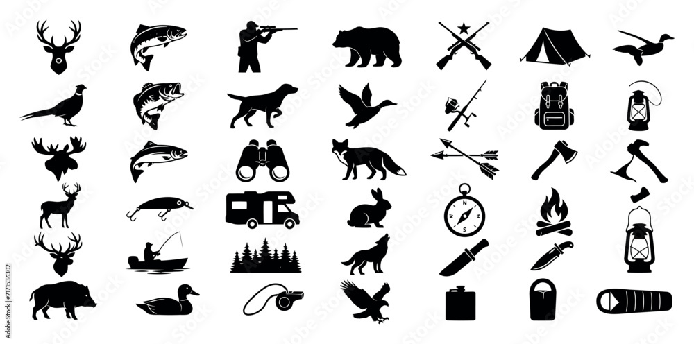 Fototapeta premium Hunting and camping vector icons