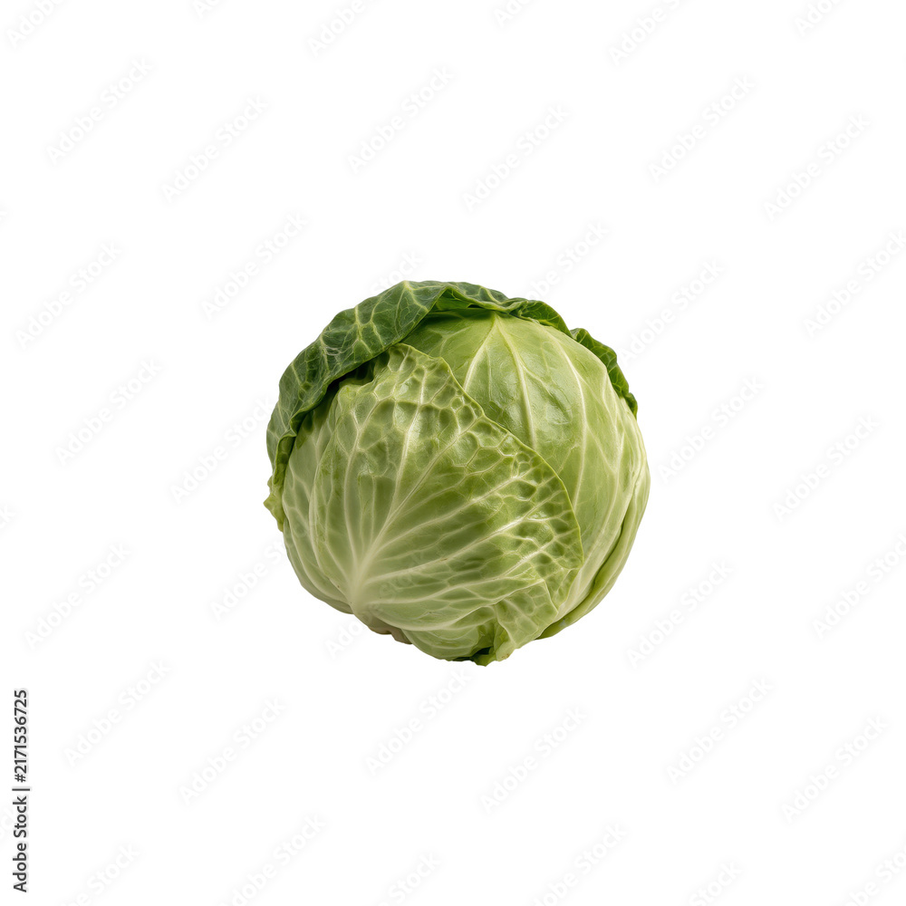 Fototapeta premium Cabbage on white background from with clear details showcasing the texture and shape of the vegetable