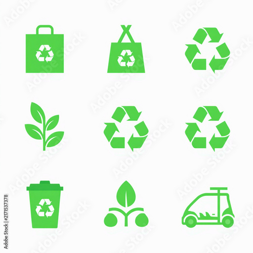 Recycling and Environmental Sustainability Vector Icon Set