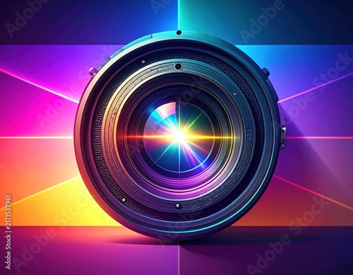 Camera lens with vibrant colorful light flares.