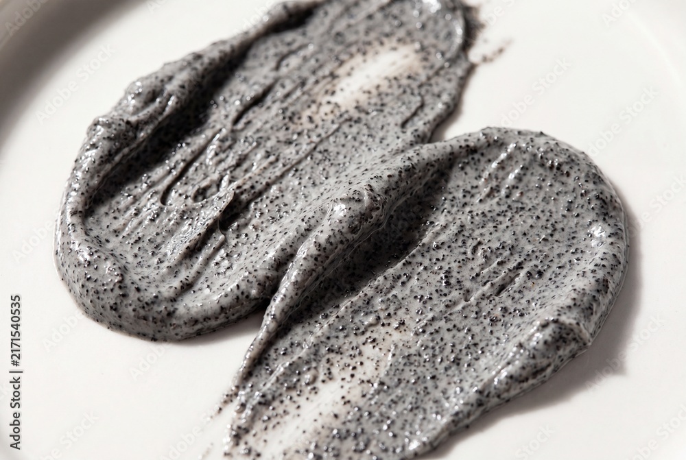 Fototapeta premium Charcoal Face Scrub Texture Swatches for Skincare and Beauty Product Advertising