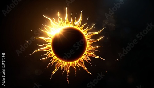 Dark solar eclipse with fiery golden corona