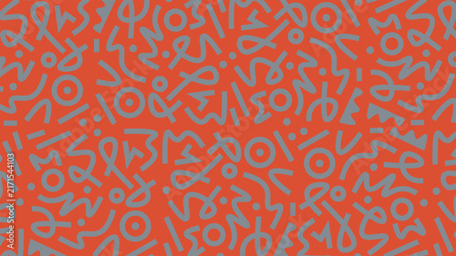 Doodle abstract vector pattern on Telegrey color with Salmon Orange background. Fun Telegrey doodle lines pattern