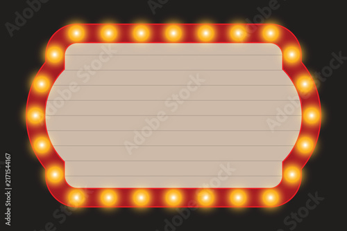 Movie-themed sign with a row of light bulbs