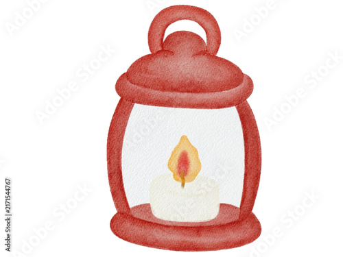 Watercolor red candle lantern illustration