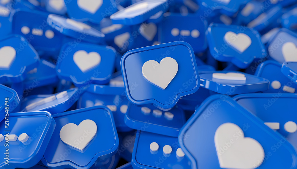 Obraz premium Blue Social Media Like and Love Icons Background