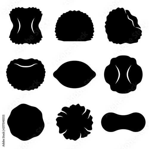 Pom poms and round abstract black silhouette shapes vector collection