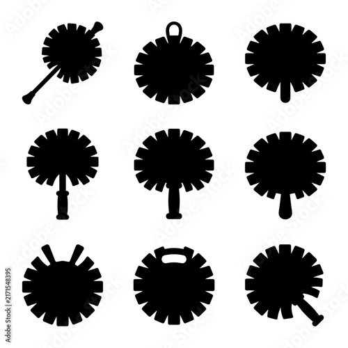 Pom poms cheerleading silhouette icons for sport and school spirit
