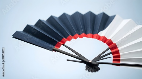 Elegant handheld fan with black and white ribs and a vibrant red accent