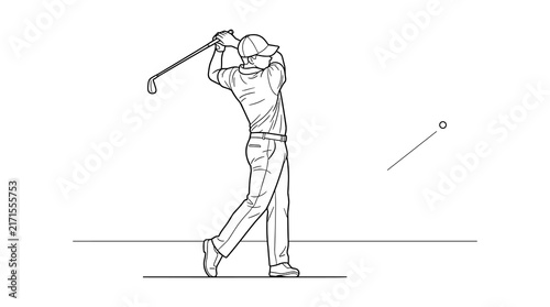 Golfer playing upside down on the ceiling line art