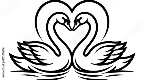 Two swans forming a heart shape on water