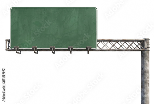 Фотография Weathered Green Highway Overhead Sign with Rusty Metal Structure