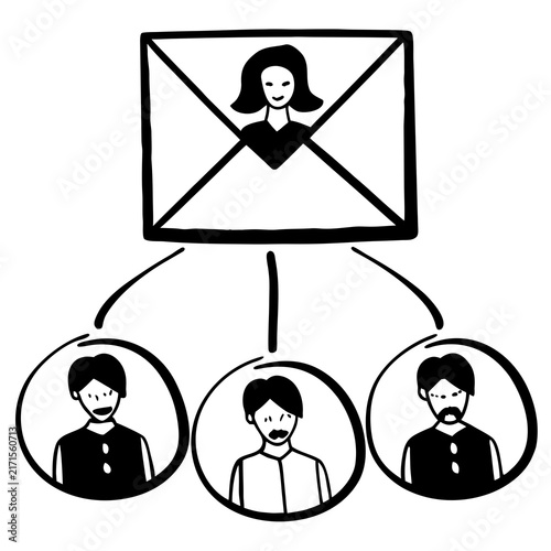 Leadership concept with a central figure and three connected supporting people