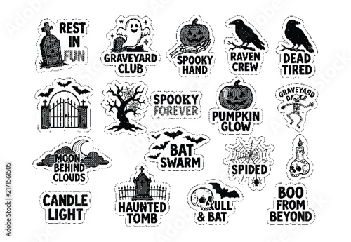 Halloween Labeled Icon Set with Text Vintage