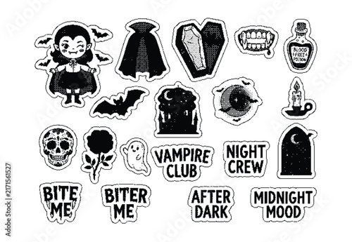 Vampire Club Gothic Halloween Sticker Set
