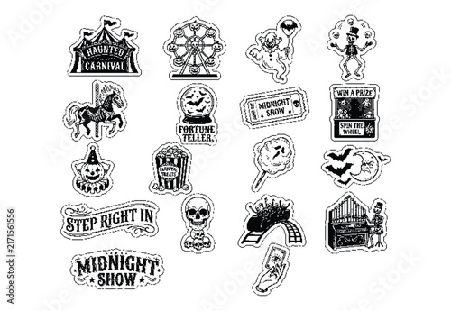 Haunted Carnival Halloween Sticker Icon Set