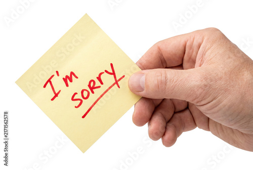 Quadro su tela Hand Holding Yellow Sticky Note with Im Sorry Message