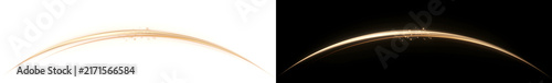 Konstfotografi Golden arch light line curving broadly with layered rays and sparkling star acce