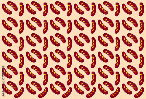 PrintBackground pattern featuring a simple food illustration of brown sausages and mustard.