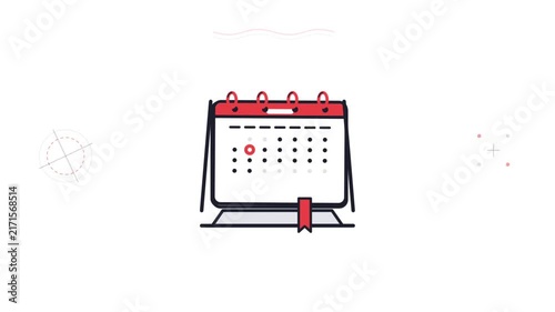 Calendar animation icon for schedule planning and time management organizer