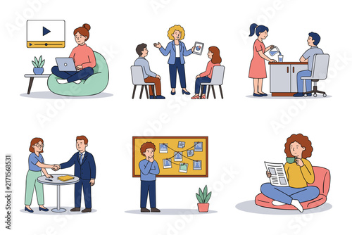 Modern Office Workplace Flat Illustration Collection