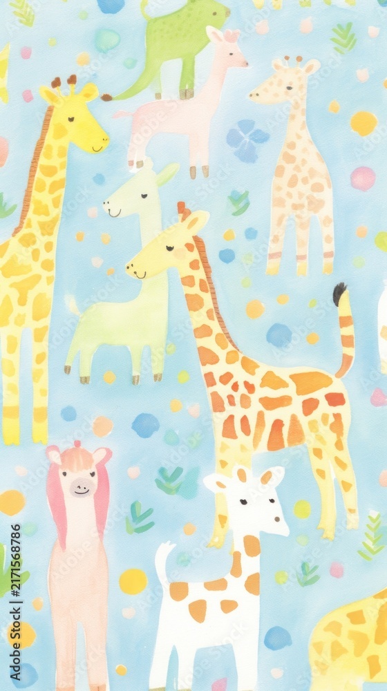 Naklejka premium Galaxy space wildlife painting giraffe.
