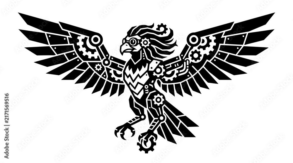 Fototapeta premium Steampunk Eagle Icon Isolated Transparent Background Vector Art