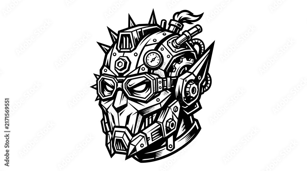 Obraz premium Steampunk Robot Head Illustration Isolated