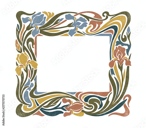 ornate, horizontal Art Nouveau-style picture frame featuring sculptural, flowing floral motifs