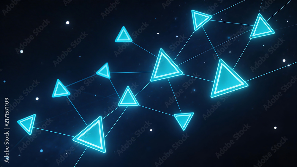 Fototapeta premium Blue glowing triangles connected in network