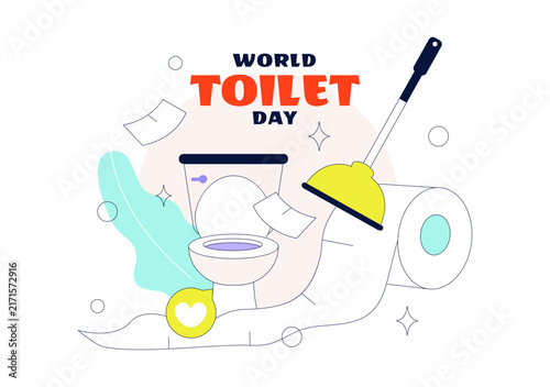 World Toilet Day Vector Illustration featuring Clean Restroom Facilities, Sanitation Awareness, Water Conservation, and Healthy Lifestyle