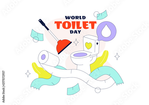World Toilet Day Vector Illustration featuring Clean Restroom Facilities, Sanitation Awareness, Water Conservation, and Healthy Lifestyle