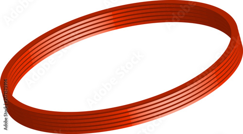 Red ribbed circular band features a glossy synthetic texture and bright specular highlights on a white backdrop.
